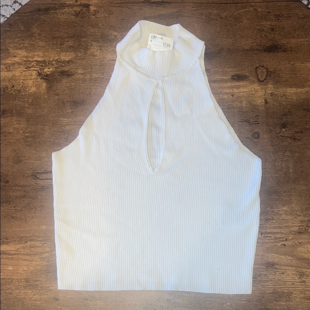 White Ribbed Turtleneck Top